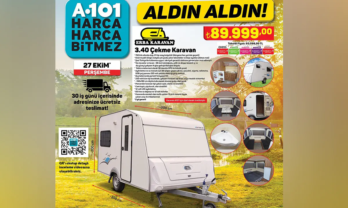 A101 bu seferde karavan satacak. Tatilcilere ve kampçılara büyük sürpriz. A101 27 Ekim 2022 aktüel ürünleri