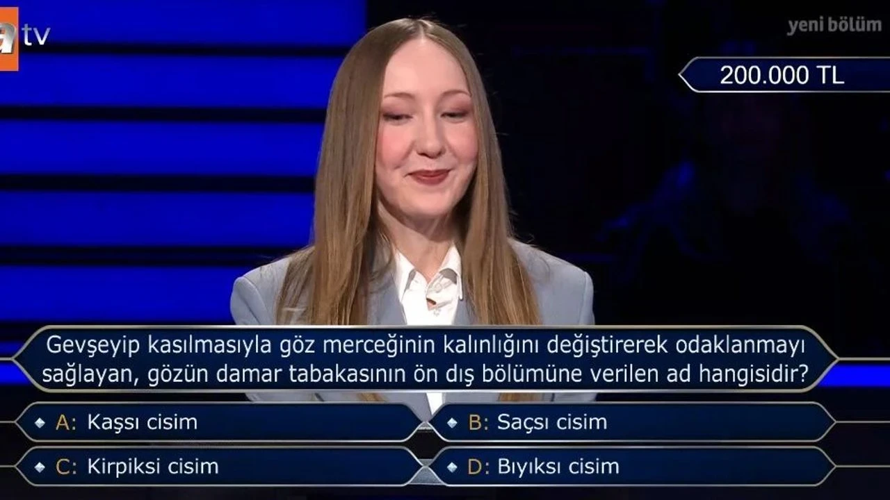 Gevşeyip Kasılmasıyla Göz Merceğinin Kalınlığını Değiştirerek Odaklanmayı Sağlayan, Gözün Damar Tabakasının Ön Dış Bölümüne Verilen Ad Hangisidir? Kaşsı Cisim, Saçsı Cisim, Kirpiksi Cisim, Bıyıksı Cisim